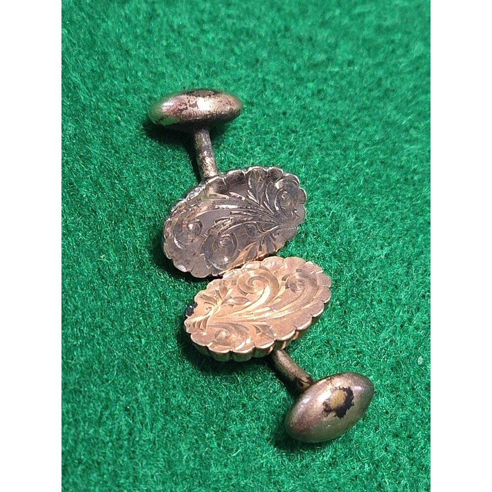Antique Diamond Cut Gold Filled Art Nouveau Scrolling Floral Links Cufflinks